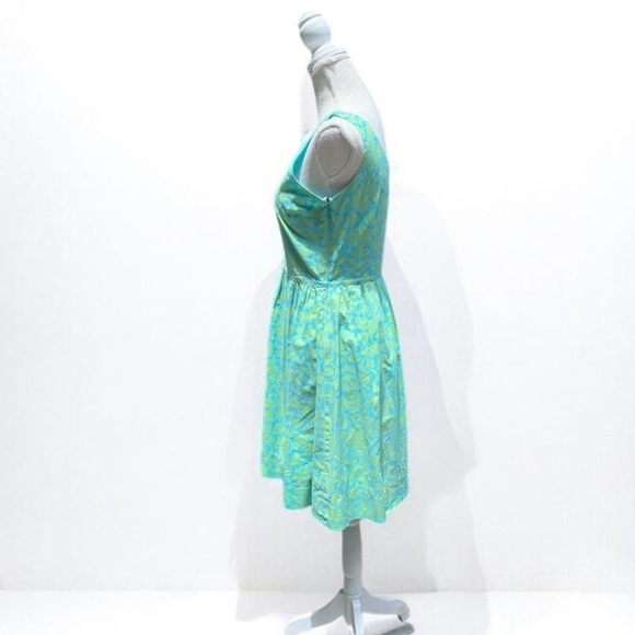🌻Garnet Hill Green & Blue Floral Fit & Flare Cotton Sleeveless Dress Size 6 - Picture 4 of 7